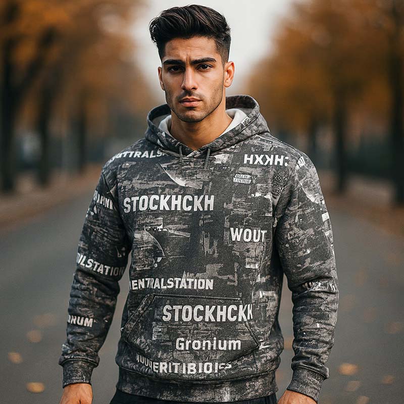 هودی طرحدار مردانه مشکی مدل stock